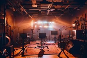 撸撸社音乐专区创作者分享原创音乐作品，温暖灯光下的录音棚场景，配合社群互动氛围